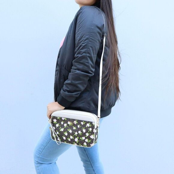 NWT Michael Kors Jet Set Large Floral Charm EW Camera Crossbody Bag Brown - Picture 4 of 16